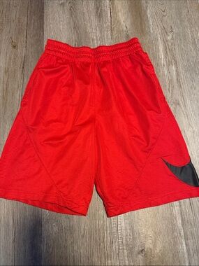 Nike Dri Fit Red Men's Athletic Shorts with Black Swoosh
